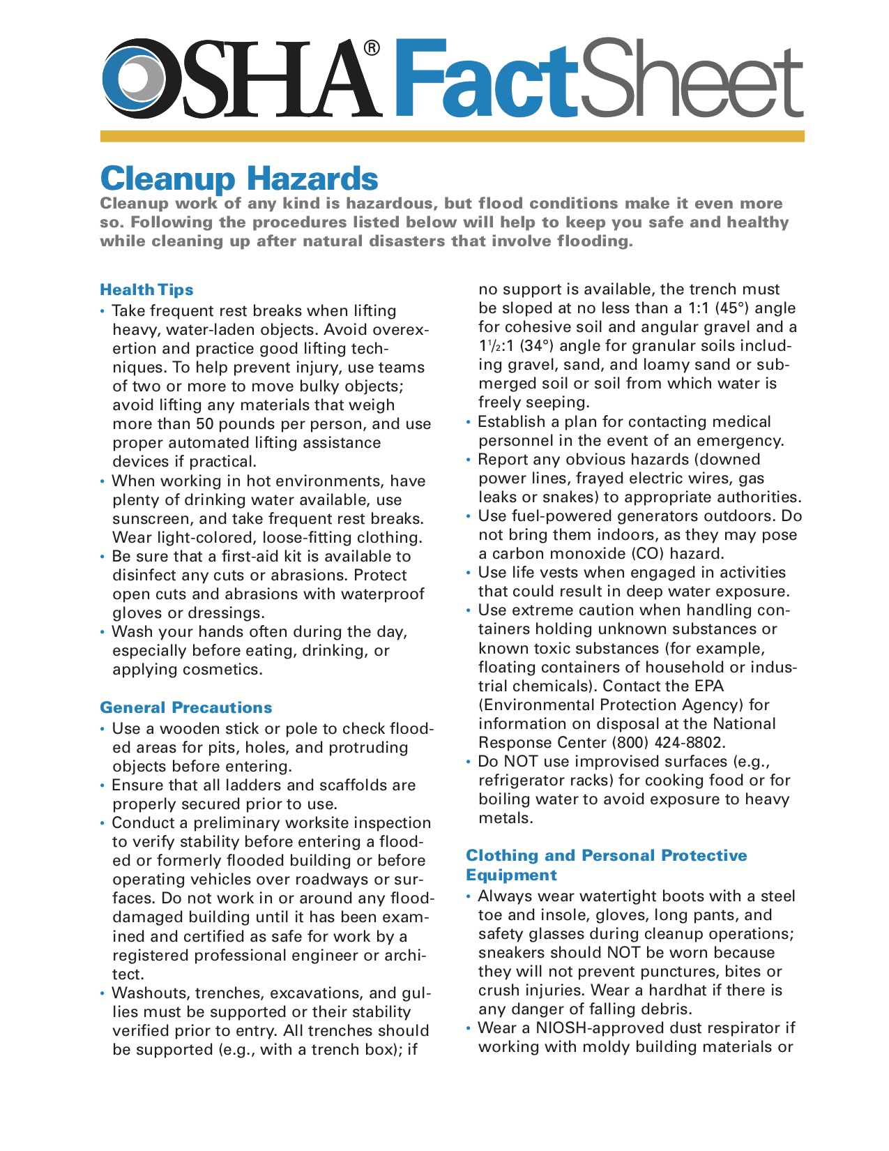 OSHA Clean Up Fact Sheet OSHA Clean Up Fact Sheet